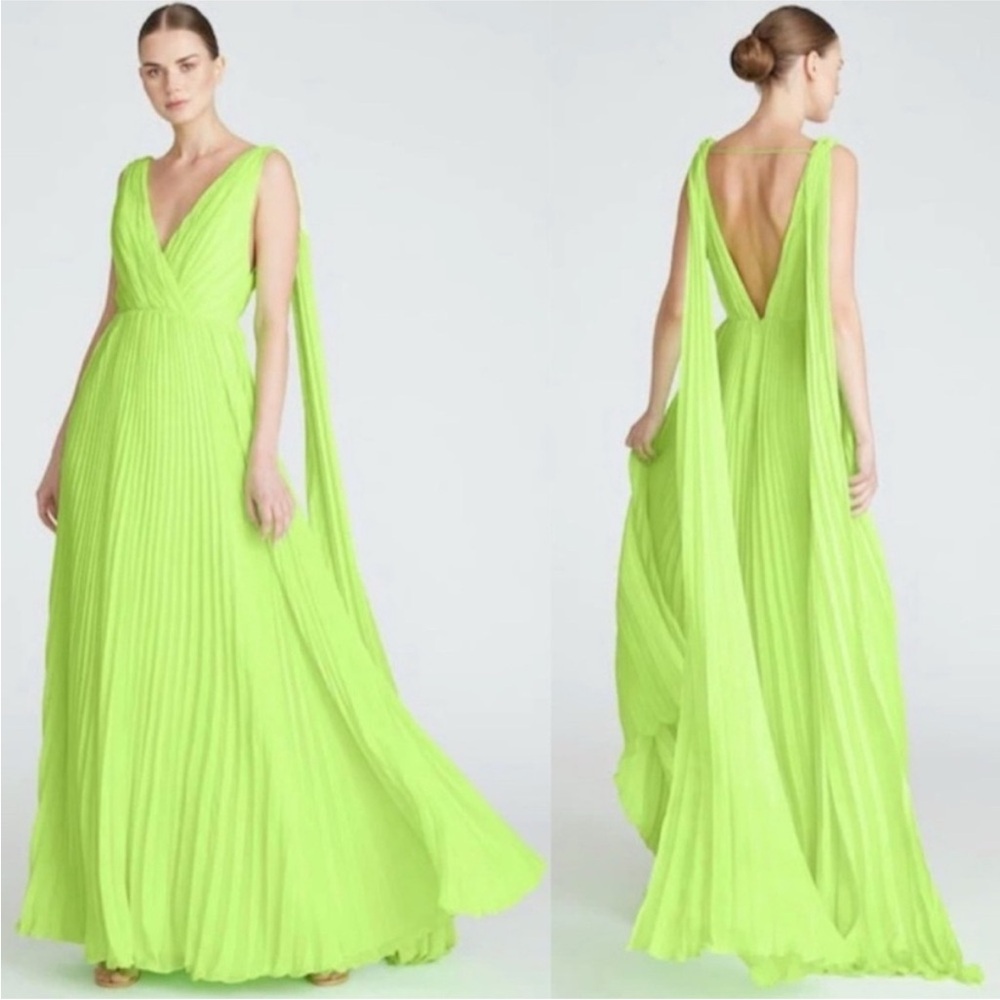 Monique Lhullier Green Chiffon sleeveless Gown Sz 6